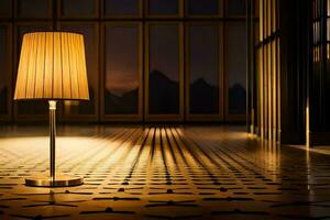 un lámpara es sentado en un piso en un habitación. generado por ai foto