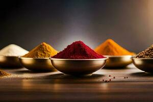 different types of spices in bowls. AI-Generated photo