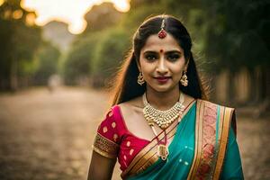 a beautiful indian woman in a sari. AI-Generated photo