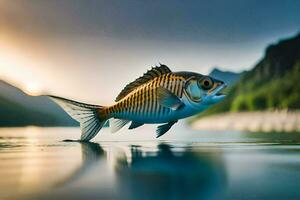 un pescado es nadando en el agua. generado por ai foto