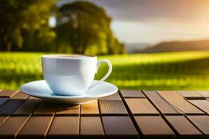 café taza en el mesa. generado por ai foto