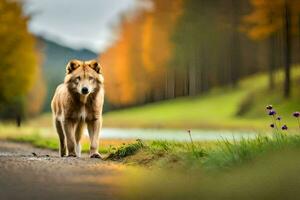 foto fondo de pantalla el bosque, otoño, lobo, el animal, el animal, el animal, el. generado por ai