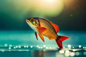 a fish is standing on the water with the sun shining. AI-Generated photo