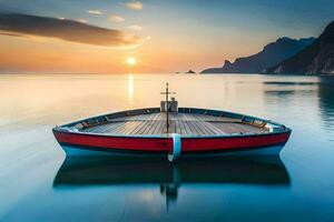 un barco en el agua a puesta de sol. generado por ai foto