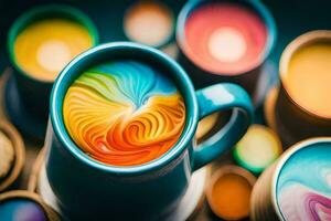 a colorful cup of coffee with swirls. AI-Generated photo