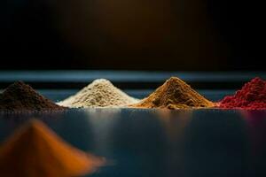 a variety of spices are shown in a row. AI-Generated photo