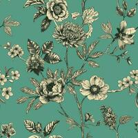 resumen moderno floral sin costura modelo con mano dibujado flor en toile Delaware alegría estilo. retro elegancia repetir impresión. Clásico diseño para tela, fondo de pantalla o envase vector