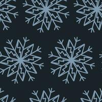 Christmas seamless pattern with snowflakes isolated on dark background. Happy new year wallpaper and wrapper for seasonal design, textile, decoration, greeting card. Hand drawn prints and doodle. vector