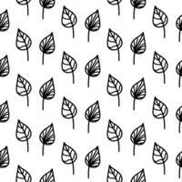 Vector hand drawn autumn seamless pattern leaves isolated on white background. Doodle fall leaves for seasonal design, textile, greeting card, wrap in line art style. Adult and kids coloring page