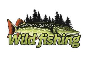 Wild pike fishing logo template vector