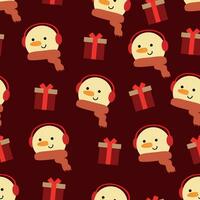 Snowman with a scarf around his neck cute cartoon and Christmas gifts seamless pattern, with Christmas illustration. cute animal wallpaper for wrapping paper vector