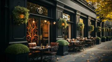 Luxury barber shop exterior. Beautiful street view. photo