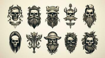 Vintage Hipster Skulls with mustache and beard. photo