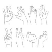 Hand gesture, hand sign, line art set of vector, different angles vector