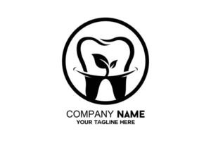 tooth logo silhouette with leaf combination vector