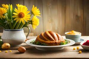 Pascua de Resurrección huevo, Pascua de Resurrección pastel, Pascua de Resurrección pan, Pascua de Resurrección pan, Pascua de Resurrección un pan. generado por ai foto