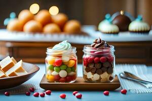 un postre mesa con un variedad de postres generado por ai foto