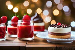 various desserts are displayed on a table. AI-Generated photo