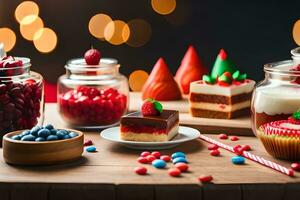 christmas desserts in jars on a table. AI-Generated photo