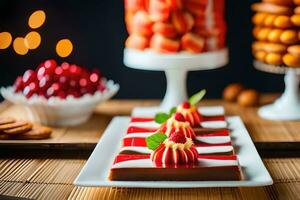 a dessert table with fruit and desserts. AI-Generated photo