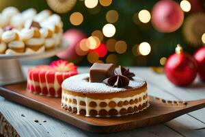 christmas desserts on a wooden table. AI-Generated photo