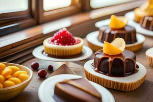 a table with various desserts on it. AI-Generated photo