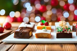 a plate with various types of chocolates on it. AI-Generated photo
