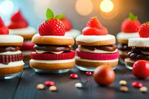 mini cupcakes with chocolate and strawberry toppings. AI-Generated photo