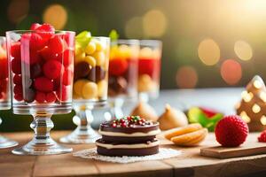 christmas dessert in glasses with berries and fruit. AI-Generated photo