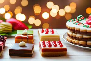 christmas cakes and desserts on a table. AI-Generated photo