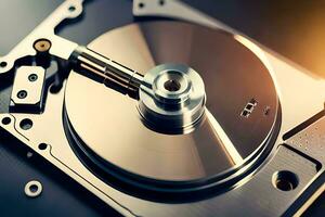 a hard disk is shown with a metal disk. AI-Generated photo