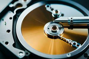 a close up of a disk with a pen on it. AI-Generated photo