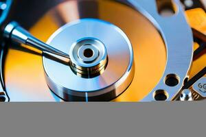 a close up of a disk with a metal disk. AI-Generated photo