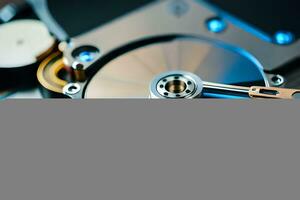 a close up of a hard drive with a disk. AI-Generated photo