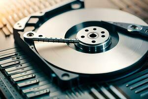 a hard drive is sitting on top of a computer. AI-Generated photo