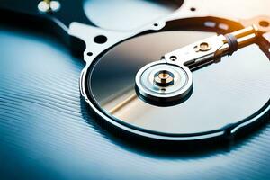 a hard disk is shown with a metal disk. AI-Generated photo