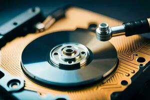 a person is fixing a hard drive with a screwdriver. AI-Generated photo