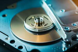 a hard disk is shown with a metal cover. AI-Generated photo