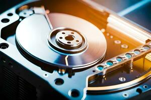 a hard drive is shown with a blue background. AI-Generated photo