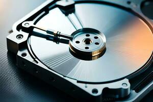 a hard disk is shown with a metal disk. AI-Generated photo