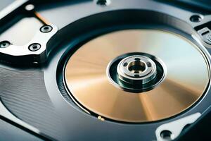a close up of a disk with a metal disk. AI-Generated photo