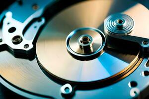 a close up of a disk drive. AI-Generated photo