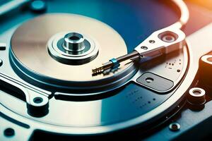 a hard disk is shown with a metal disk. AI-Generated photo