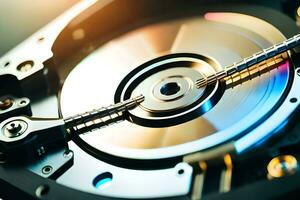 a disk drive with a disk inside. AI-Generated photo