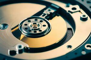 a close up of a hard drive with a disk inside. AI-Generated photo