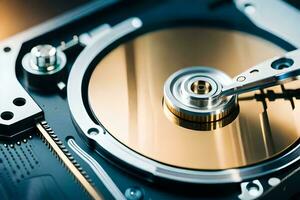 a hard disk is shown with a metal disk. AI-Generated photo