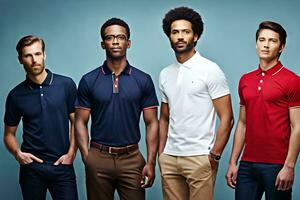 cinco hombres vistiendo polo camisas y pantalones. generado por ai foto