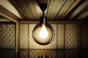 a light bulb is hanging from the ceiling in a dark room. AI-Generated photo