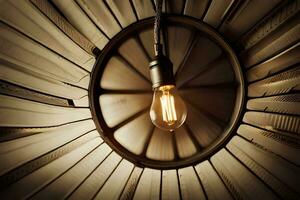 a light bulb is hanging from a circular light fixture. AI-Generated photo