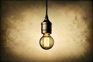 an old light bulb hanging from a string. AI-Generated photo